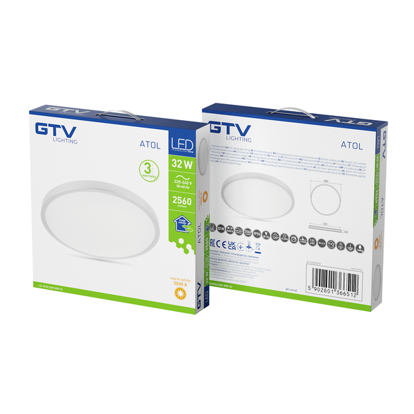 LED luminaire ATOLL, 32 W, 2560 lm, 3000K, AC180-250V, PF>0.9, IP54, Ø400 mm, silver image 3