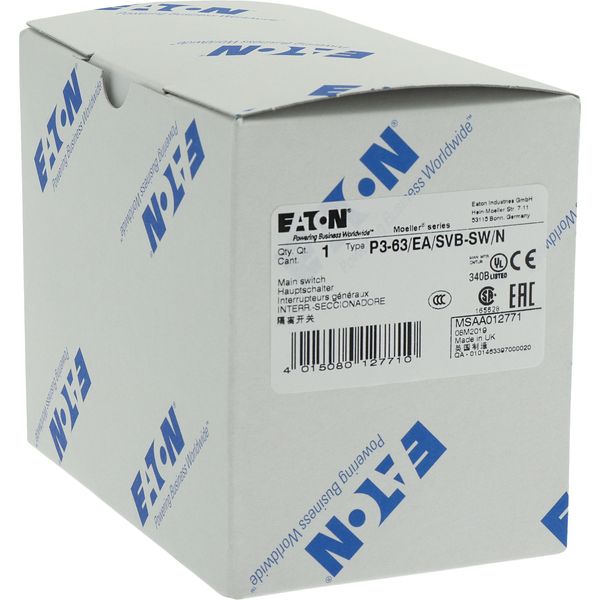 P3-63/EA/SVB-SW/N Main switch, P3, 63 A, flush mounting, 3 pole + N, STOP function, With black rotary handle and locking ring, Lockable in the 0 (Off) position image 27