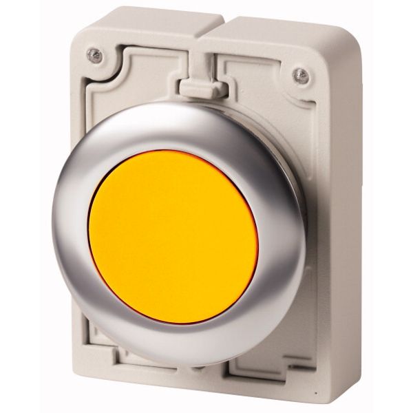 M30I-FDR-Y Pushbutton, RMQ-Titan, flat, maintained, yellow, blank, Front ring stainless steel image 1