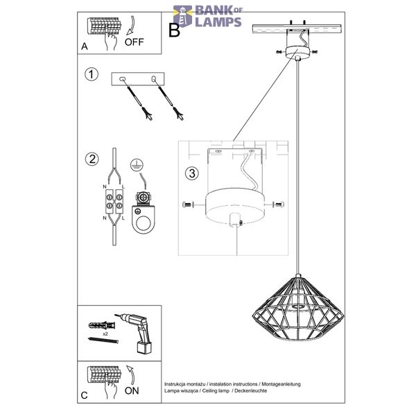 HANGING LAMP UMBERTO BLACK E27 1X60W IP20 image 6