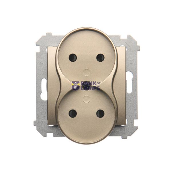 Double socket outlet without earthing, with shutters, (module), 16A, 250V, Screw, Gold matt, metalic image 1