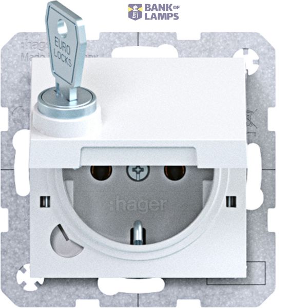 SCHUKO wall socket, single-wall + locking, plug-in type, A.x/C.x light white glass image 1