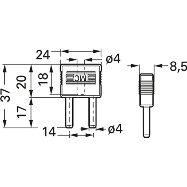 Jumper, pitch 14 mm, 60 V, 25 A, gold-plated, gray, 24.0004-28 image 1