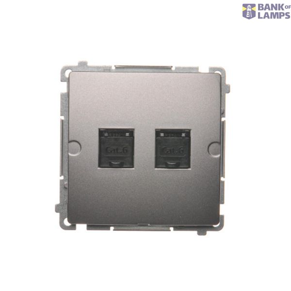 Double computer socket RJ45 cat. 6 with anti-dust cover, (module), Inox, metallized image 1