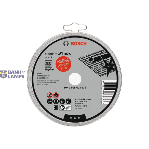 Standard for Inox - Rapido straight cutting disc WA 60 T BF, 125 mm, 22,23 mm, 1,0 mm image 2