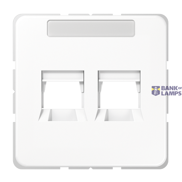 Cover for modular jack sockets 2-way, EMT, AMP, MTRJ, with labeling field, thermoplastic, CD series, white image 1