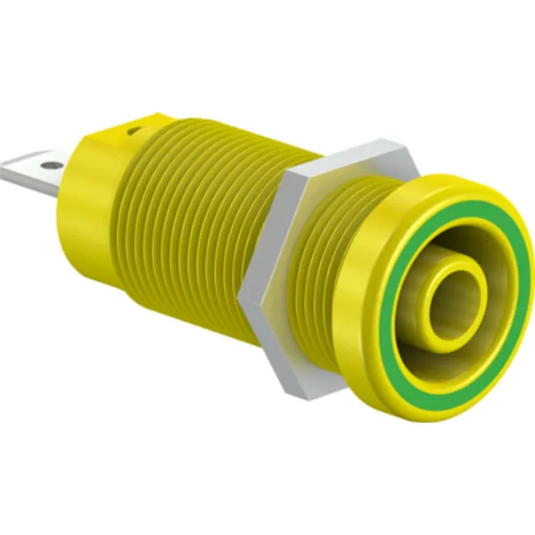 4 mm socket, flat plug connection, mounting Ø 12.2 mm, CAT IV, yellow/green, 66.9665-20 image 1