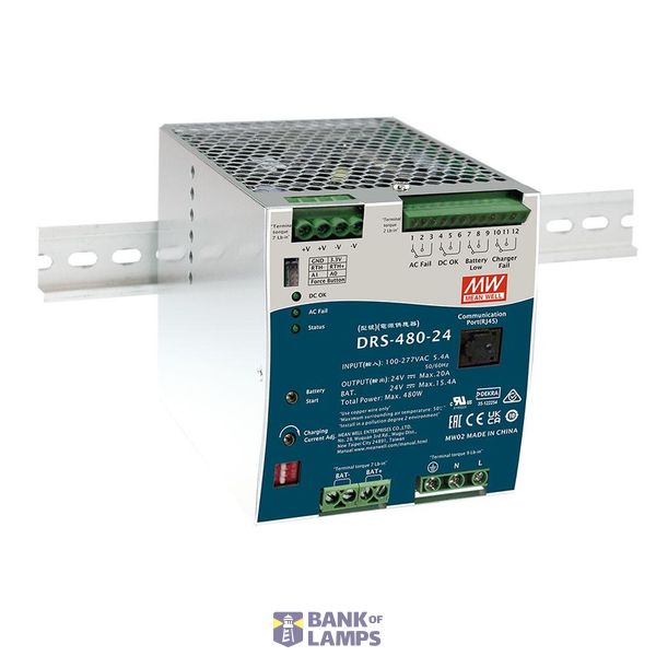 Mean Well DRS-480-24 DIN rail power supply (DIN rail) 24 V 20 A 480 W Number of outputs: 1 x Contents 1 piece. image 1