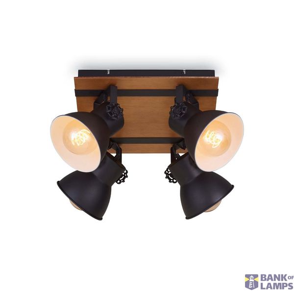 Spot light, black, with wood, excl. 4xE27 image 1