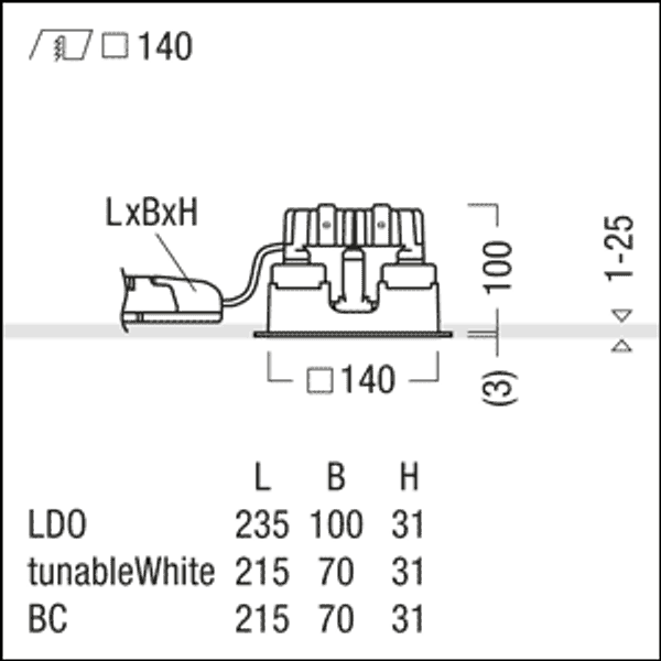 P-INF Q140H 1000-930 LDO FAL TL - LED ceiling-recessed luminaire image 3