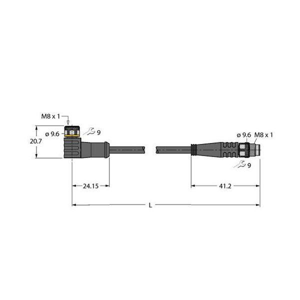 Actuator and Sensor Cable, PUR Extension Cable   PKW4M-P7X2-0.6-PSG4M/TXL image 1