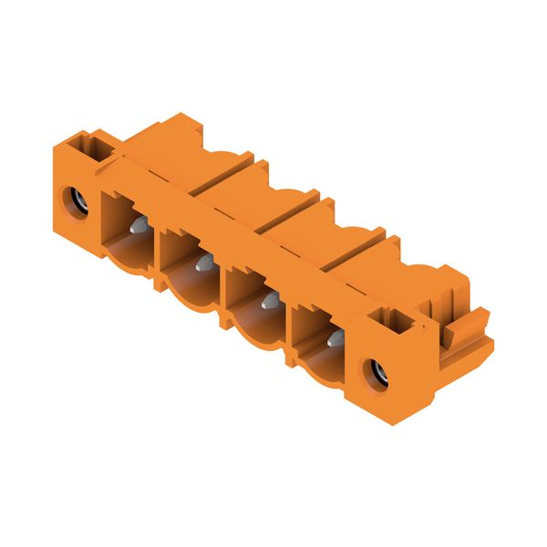 PCB plug-in connector, male header, Flange, THT solder connection, 7.62 mm, Number of poles: 4, 90°, Solder pin length (l): 3.2 mm, tinned, orange, Box image 3