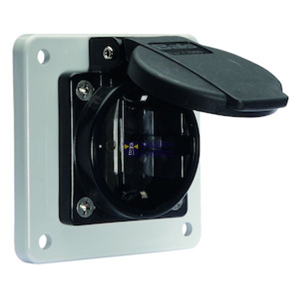 Schuko ICD 16A 2P+Ra 250V IP54 75x75 Zw QC Ni image 1