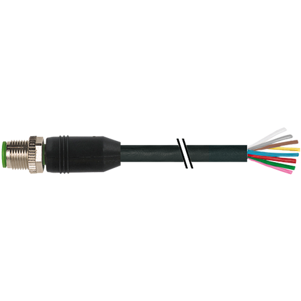 M12 male 0° A-cod. with cable PUR 8x0.25 bk UL/CSA+drag ch. 4m image 1