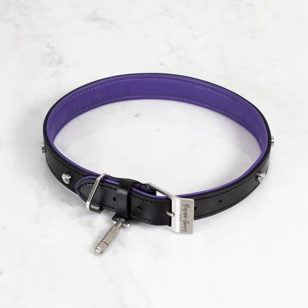 DOG COLLAR / CROSS / MEDIUM / BLACK / PURPLE / STEEL image 2