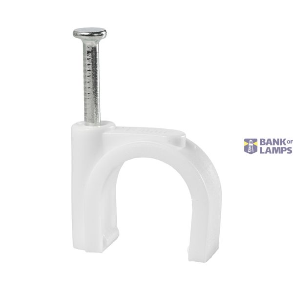 FLOP-16 cable holder with nail, round cable ⌀16mm, white, nail: 2.5x34mm image 1