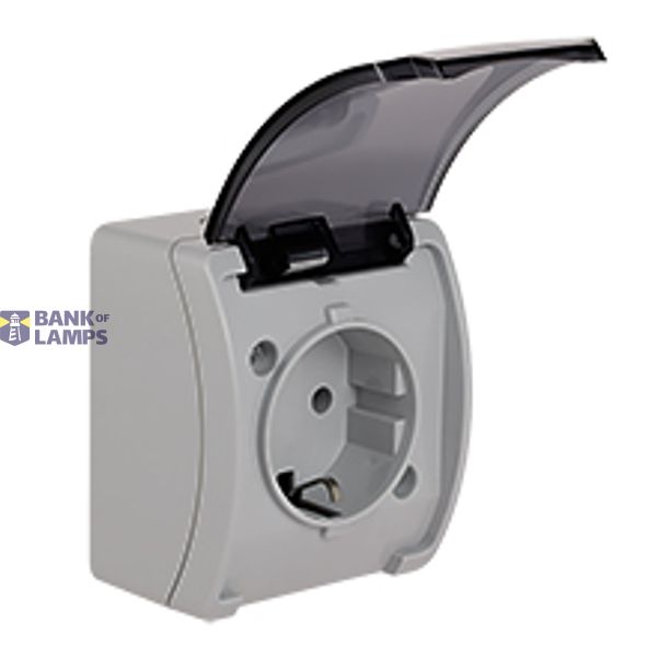 VG-1 Koala Single Socket 2P+Z SCHUKO surface mounted IP44 gray with smoky (transparent) flap  VG 181-53 image 1