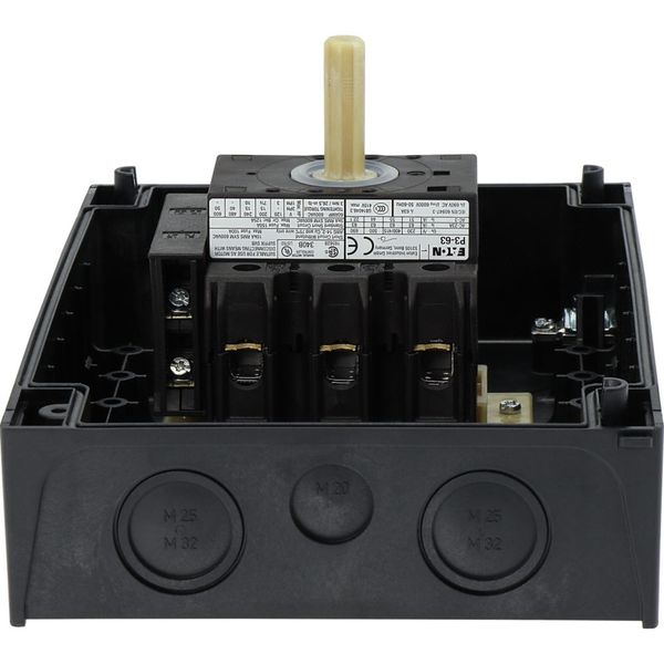 P3-63/I4/SVB/HI11 Main switch, P3, 63 A, surface mounting, 3 pole, 1 N/O, 1 N/C, Emergency switching off function, With red rotary handle and yellow locking ring, Locka image 17