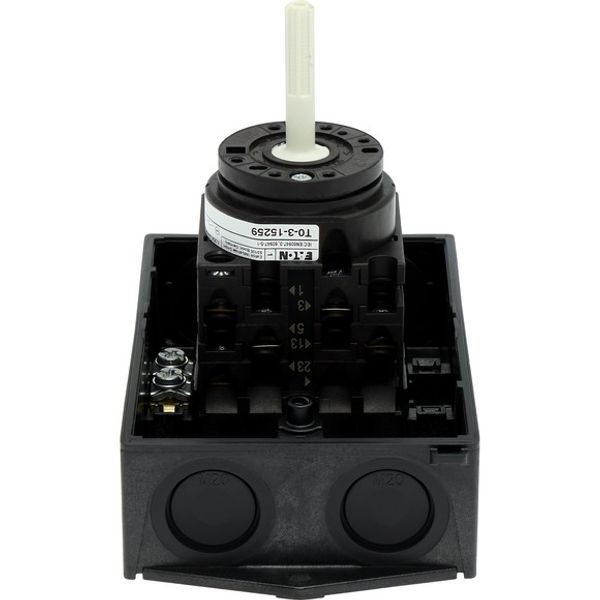 T0-3-15259/I1/SVB Main switch, T0, 20 A, surface mounting, 3 contact unit(s), 3 pole, 2 N/O, Emergency switching off function, With red rotary handle and yellow locking image 5