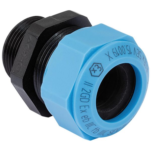 Cable gland Progress synth. GFK M32x1.5 Ex e II cable Ø21-22mm blue image 1