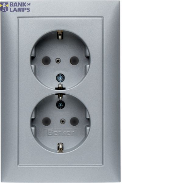 Double socket, SCHUKO with frame, 16 A, 250 V~, screwless. clamps, Berker S.1, alu, mat image 1