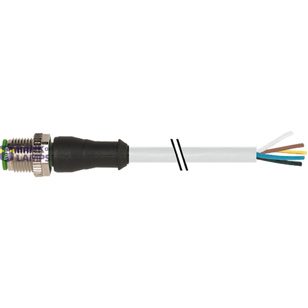 M12 male 0° A-cod. with cable PUR 5x0.34 gy UL/CSA+drag ch. 25m image 1