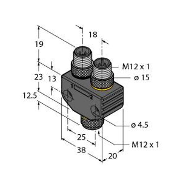 2-Way Splitter Y-Splitter without Cable, M12 × 1 Female Connector, 2x M12 × 1 Male Connector   VB2-FKM5-2FSM4.4 image 1