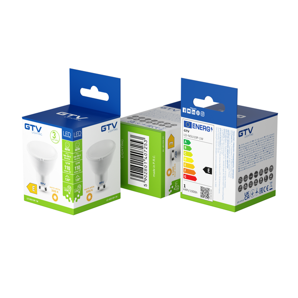 LED Bulb GU10, 1 W, 110 lm, 3000K, AC180-250V, 120° image 3