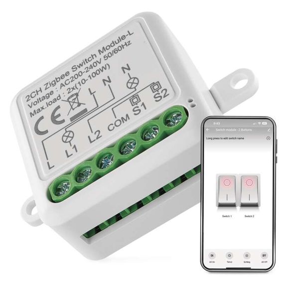GoSmart switch module IP-2104SZ, ZigBee, 2-channel (does not require N wire) image 1