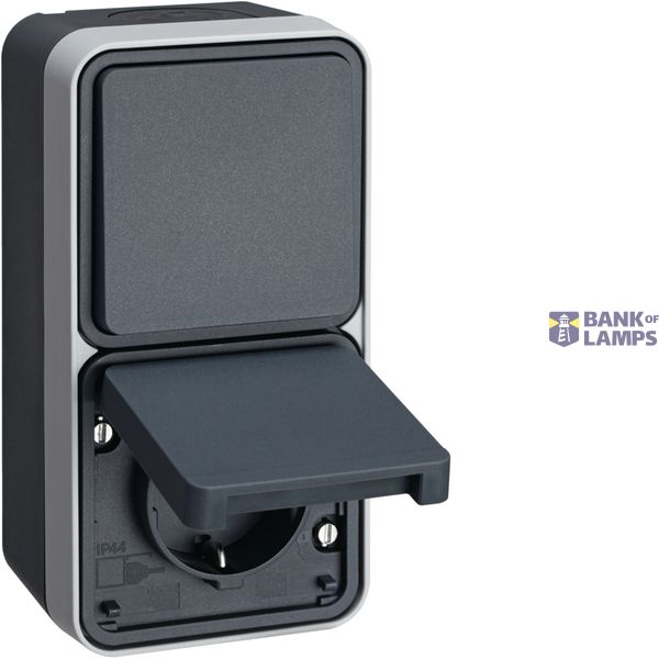 Combination socket outlet + changeover switch with housing, W.1, grey image 1