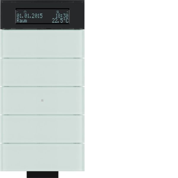 Sensor, push-button IR, 5-fold with room. thermostat and display, B.IQ, glass, white image 1
