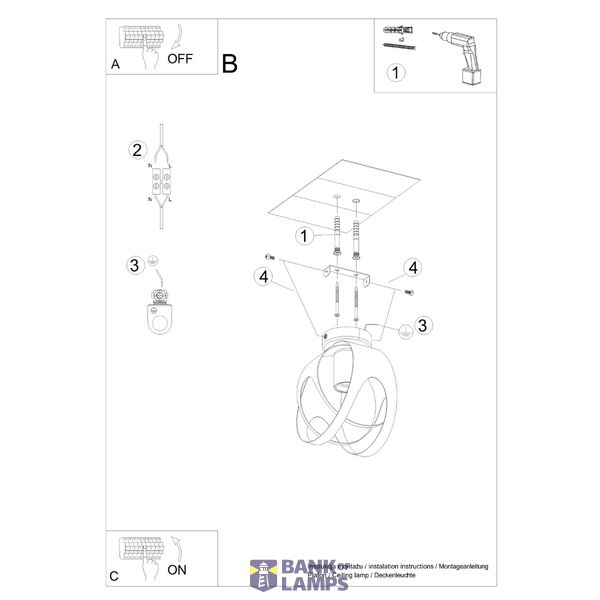 TULOS CEILING LAMP BLACK E27 1X60W IP20 image 6