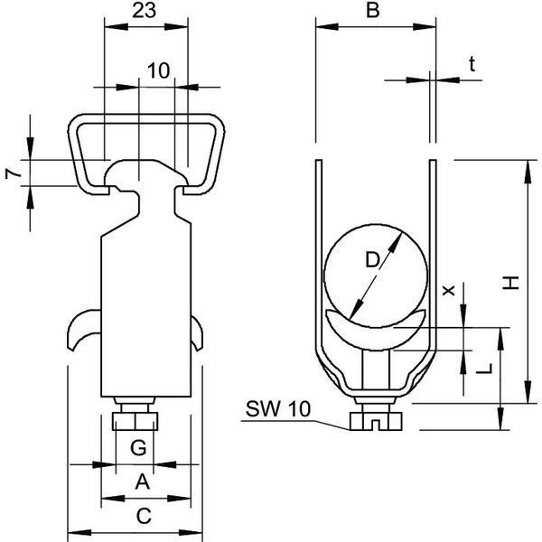 2056 M 70 A2 Clamp clip with metal pressure sump 64-70mm image 2