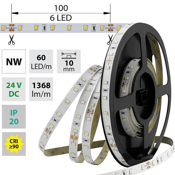 LED strip SMD2835 NW, 60LED/m, 14,4W/m, 1368lm/m, IP20, DC 24V, 10mm, 50m image 1