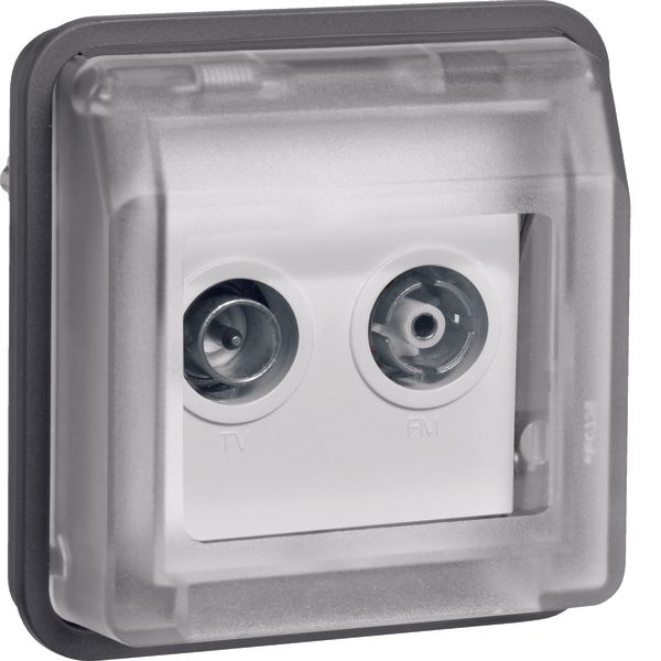 Aerial soc. insert 2hole hinged cover surface-mtd, single soc., W.1, g image 1