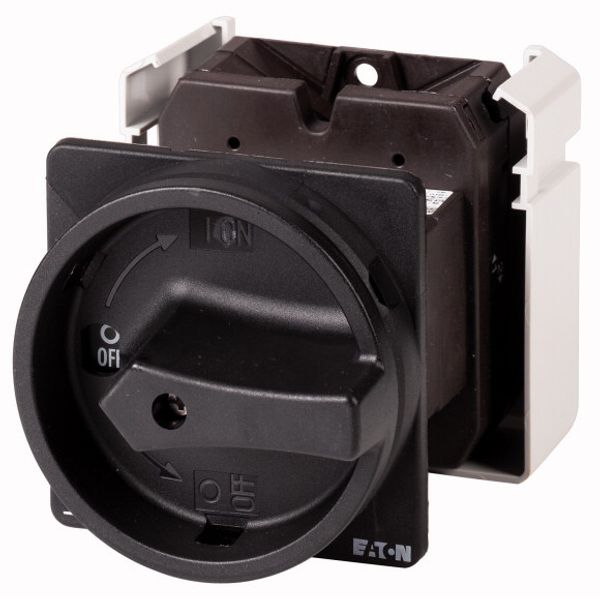 T5-4-15682/V/SVB-SW Main switch, T5, 100 A, rear mounting, 4 contact unit(s), 6 pole, 1 N/O, 1 N/C, STOP function, With black rotary handle and locking ring, Lockable in image 1