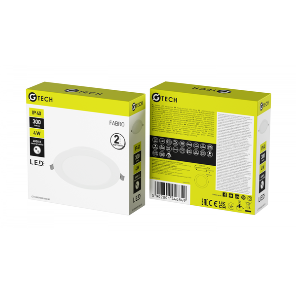 G-TECH LED luminaire FABRO, 4 W, 300 lm, 4000K, AC220-240V, IP40, recessed, round, white image 2
