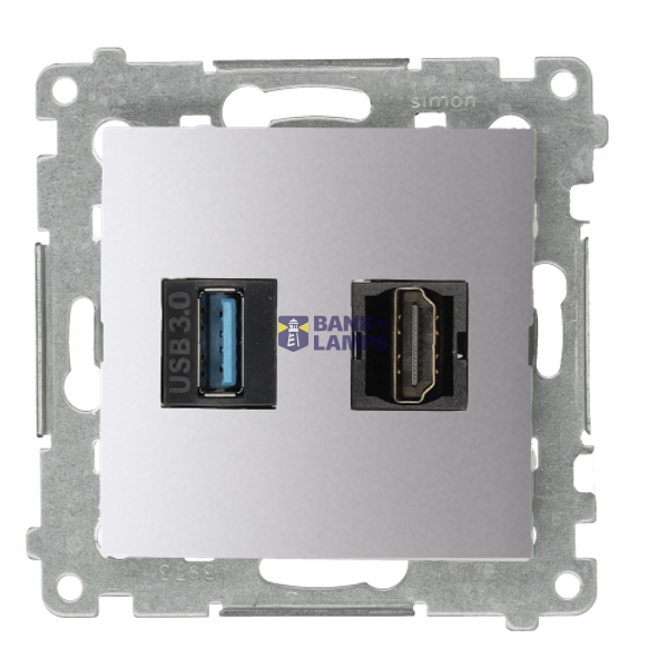 HDMI 1.4 socket + USB 3.0 computer socket, Silver matt, metalic, HDMI Standard: HDMI 1.4 image 1