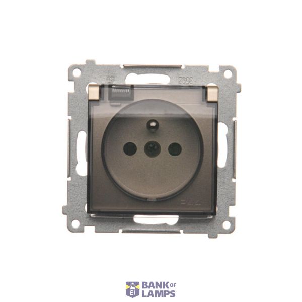 IP44 single socket outlet without frame seal - transparent flap, (module), 16A, 250V, Screw, Gold matt, metalic image 1