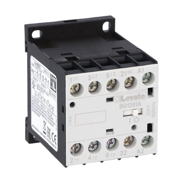 Three-pole contactor, IEC operating current Ie (AC3) = 12A, AC coil 60Hz, 230VAC, 1NC auxiliary contact image 1