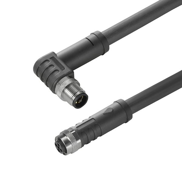 Power cable, Connecting line, M12 / M12, Number of poles : 4, 1.5 m, pin, angled - bush straight, Shielded: No, Sheath material: PUR, Halogen: No image 1
