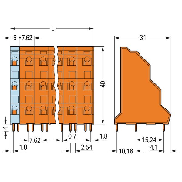 Triple-deck PCB terminal block 2.5 mm² Pin spacing 7.62 mm orange image 3