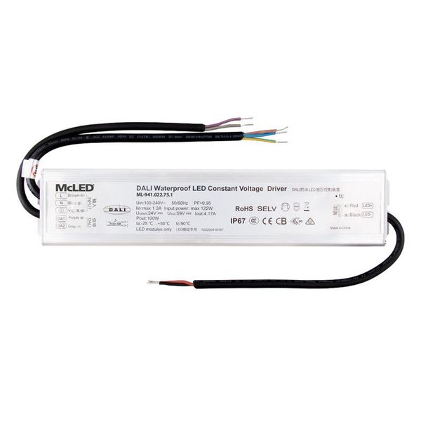 DALI dimmable source 100W, DC24V/4.17A, IP67, metal image 1