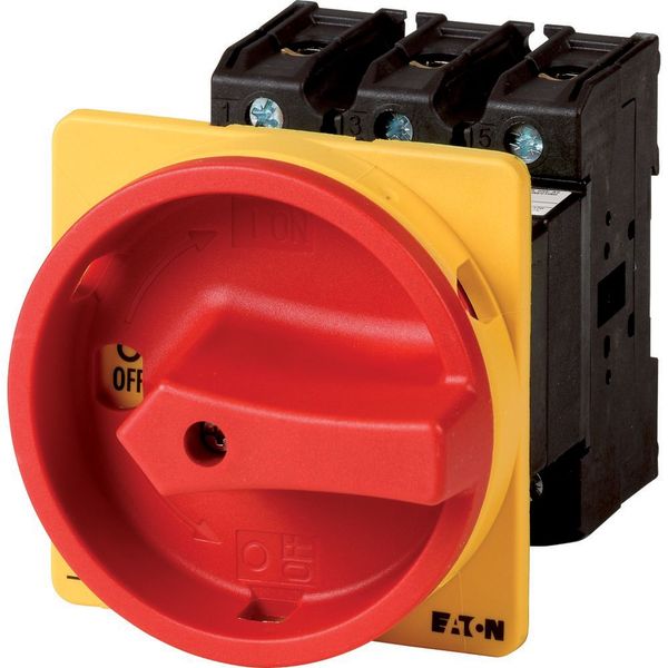 P3-100/V/SVB/N Main switch, P3, 100 A, rear mounting, 3 pole + N, Emergency switching off function, With red rotary handle and yellow locking ring, Lockable in the 0 image 3