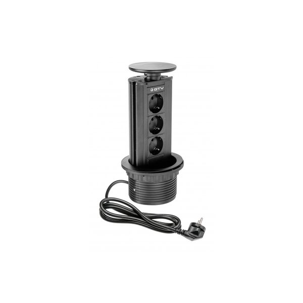 Furniture socket, Ø100 mm, 3xSHUKO, cable 1.8 m, black image 1