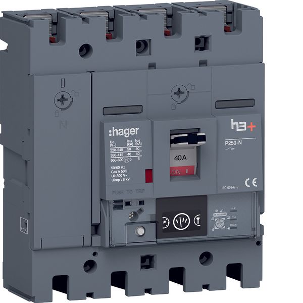 Moulded Case Circuit Breaker h3+ P250 Energy 4P4D N0-50-100% 40A 40kA image 1