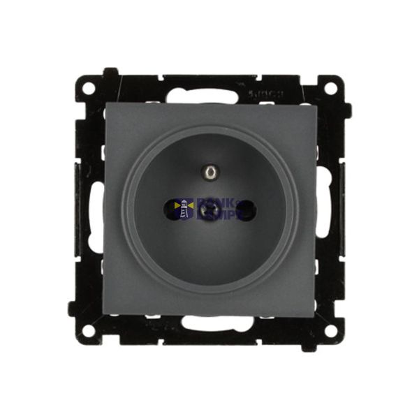Socket outlet with earthing and shutters, module, 16A, quick connection, graphite mat image 1