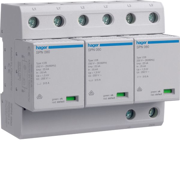 SPD 3P pluggable 75kA class 1 with end of life indicator TNC image 1