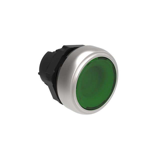 Illuminated button actuator, spring return Ø22mm Platinum series chromed plastic, flush, green image 1
