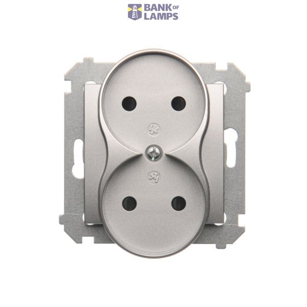 Double socket outlet without earthing, with shutters, (module), 16A, 250V, Screw, Silver matt, metalic image 1